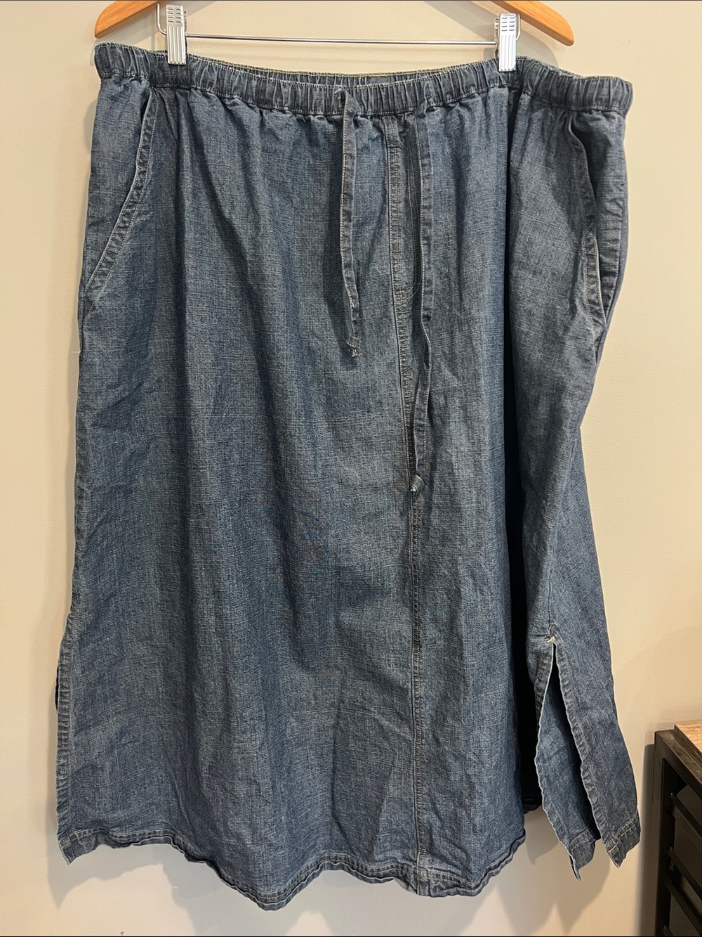 Roamans cotton denim blue drawstring skirt 
casual weekend plus size